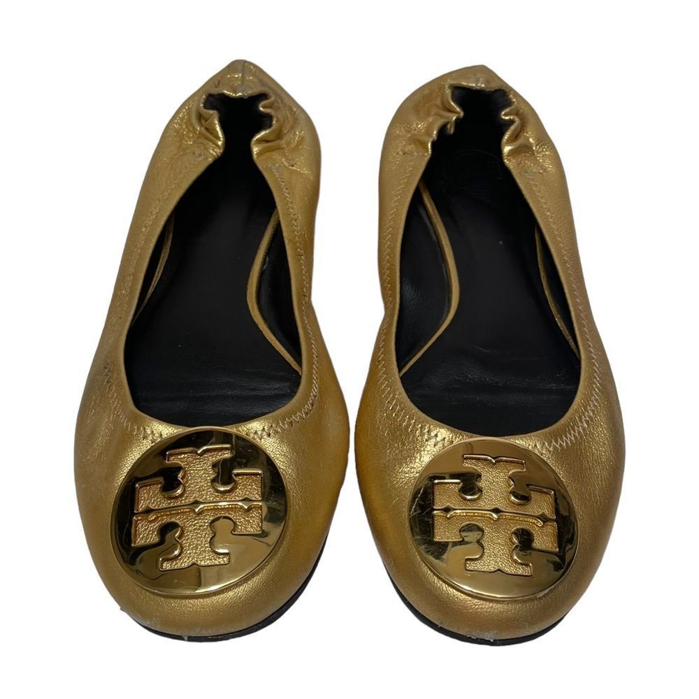 Tory Burch Metallic Gold Round Toe Ballet Flats